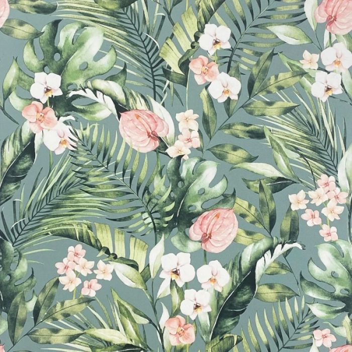 Tropical Floral Wallpaper Teal & Pink | Tropical Wallpaper