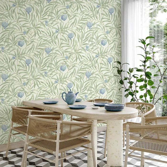 Pomegranate Leaf Blue/Green Wallpaper | Decorating Centre Online