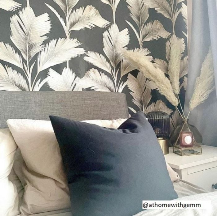 Kailani Palm Leaf Natural and Black Wallpaper 
