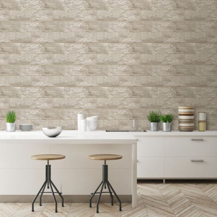 Marble Brick Tile Effect Wallpaper 