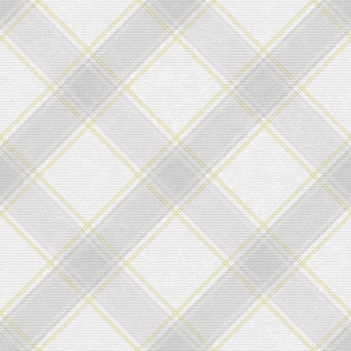 Ainsley Kaleidoscope Tartan Wallpaper Yellow and Grey