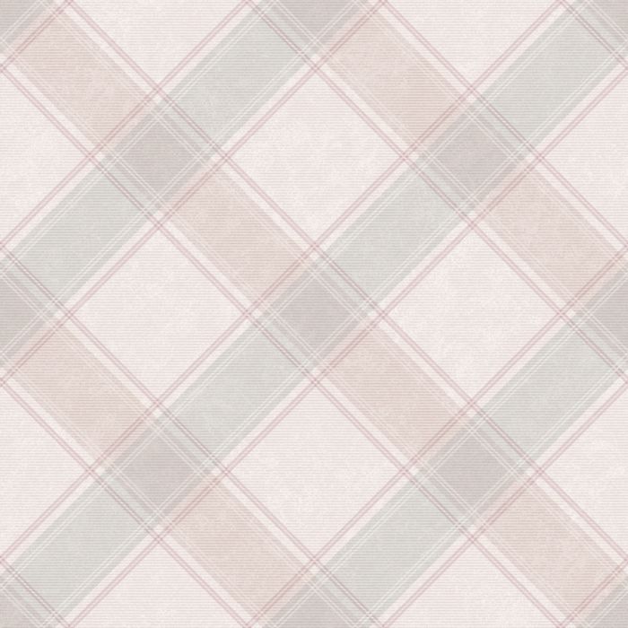 Ainsley Kaleidoscope Tartan Wallpaper Blush Pink