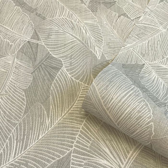 Anaya Textured Leaf Grey Wallpaper