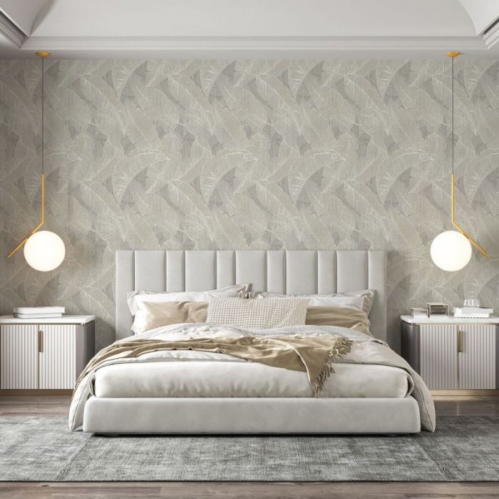 Anaya Textured Leaf Grey Wallpaper
