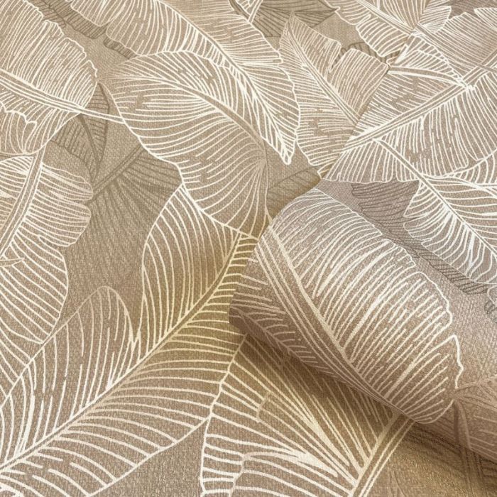 Anaya Textured Leaf Taupe Wallpaper