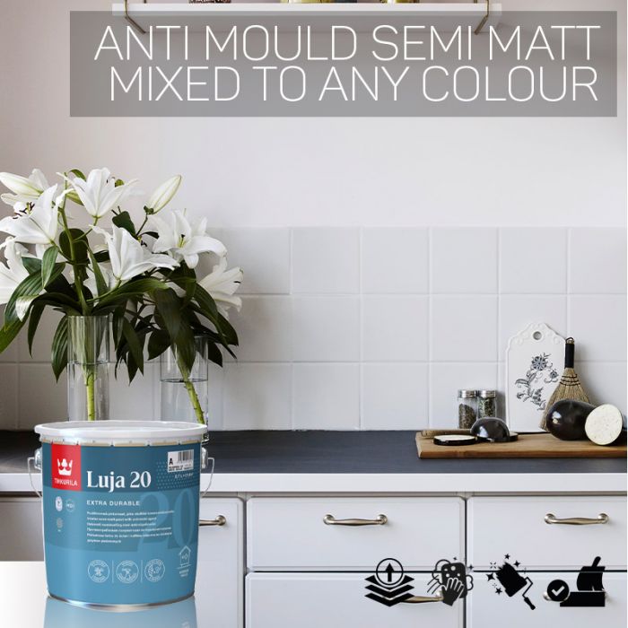 Tikkurila Luja 20 Scrubbable Semi-Matt for Bathrooms & Wall Tiles - Colour Match