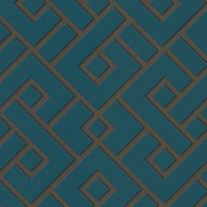 Geometric Shape Printed Wallpaper - Teal and Bronze 