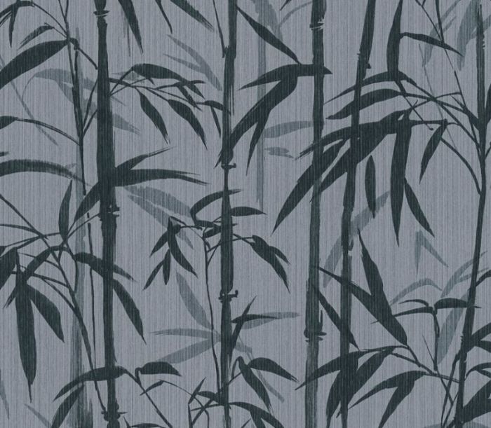 Towering Bamboo Cane Printed Black and Grey Wallpaper 