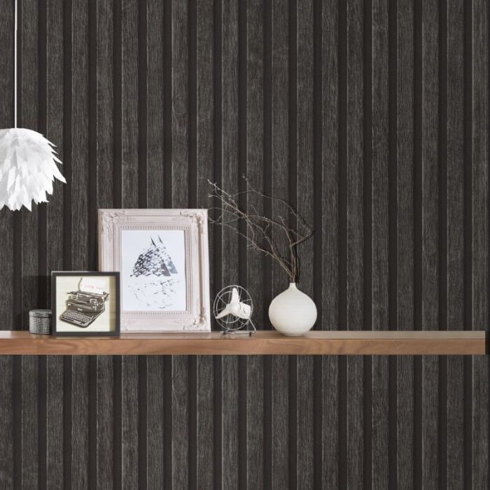 Wooden Slat 3D Wallpaper - Charcoal