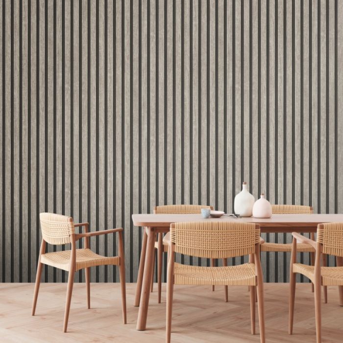 Wooden Slat 3D Wallpaper - Grey