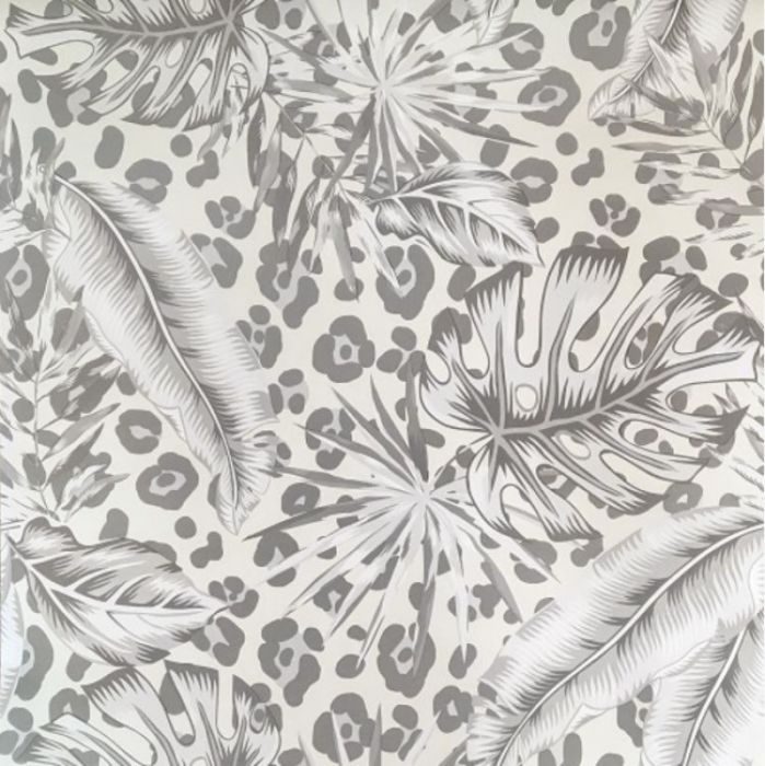 Tropical Leopard Skin Metallic Wallpaper - Beige/Grey