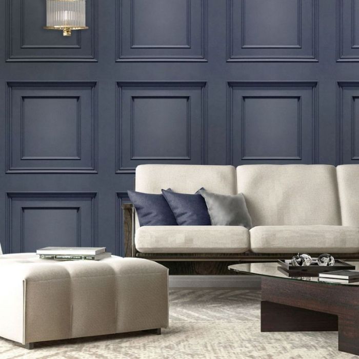 Amara Wood Panel Effect Wallpaper Dark Blue