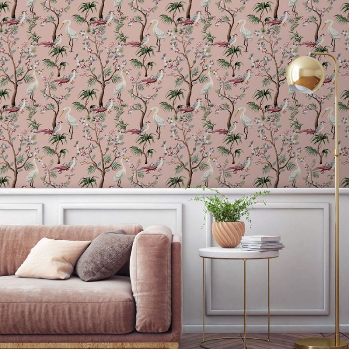 Blossom & Birds Dusky Pink Wallpaper