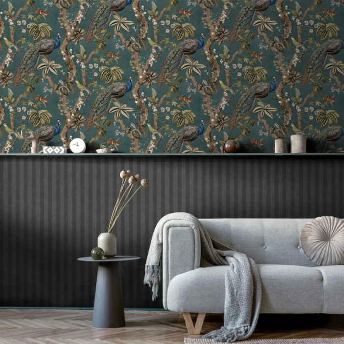 Cassia Peacock Wallpaper - Aqua