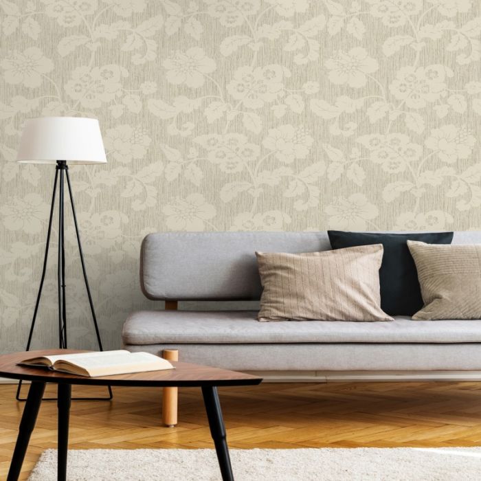 Chambray Trail Floral Leaf Cream Wallpaper