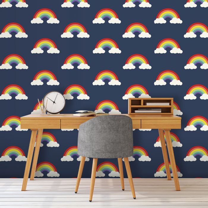 Children's Rainbow Wallpaper Blue