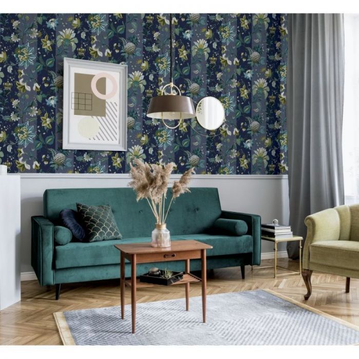 Paul Moneypenny Crown Jewels Floral Wallpaper Navy