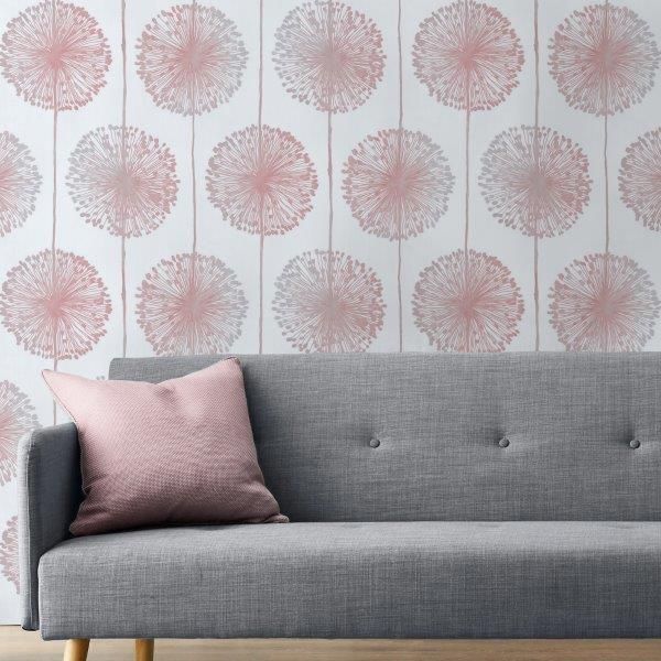 Dandelion Floral Wallpaper Raspberry