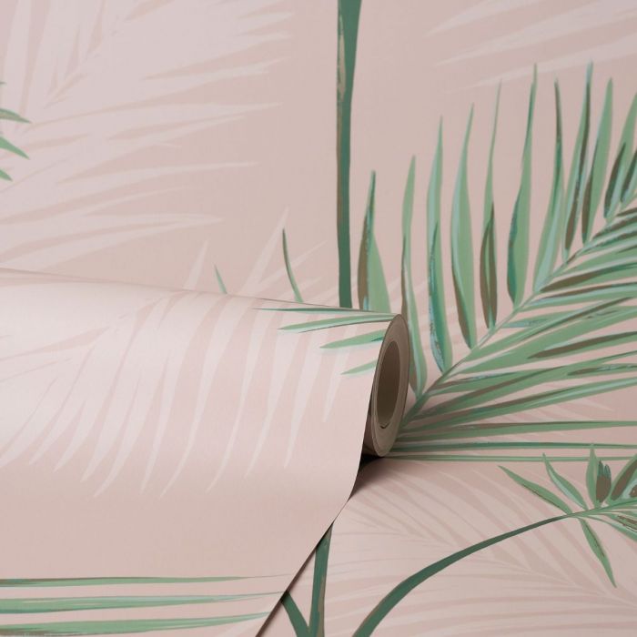 South Beach Exotic Palm Leaf Wallpaper Pink