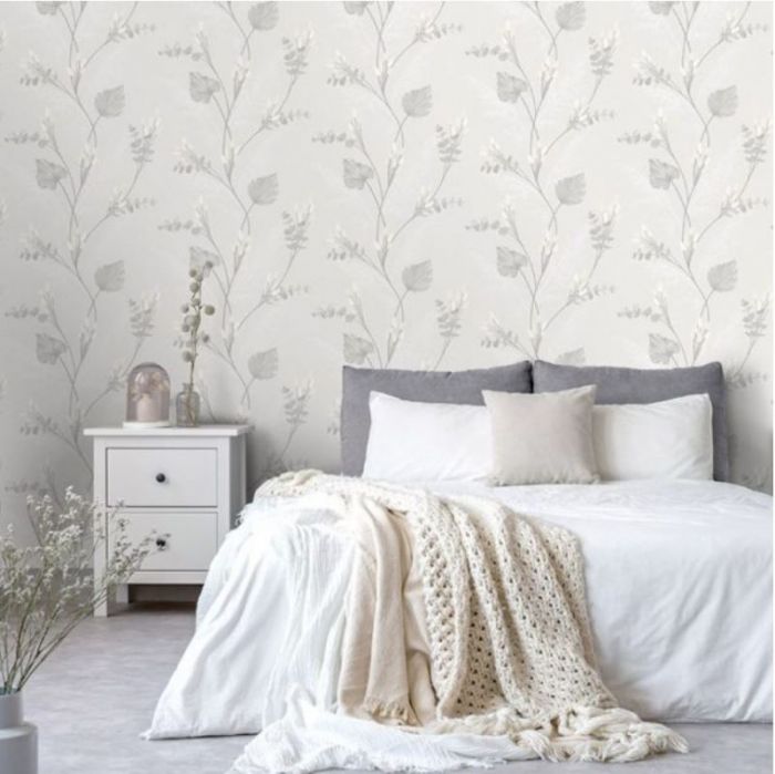 Amarante Bunny Tails and Pampas Heavy Weight Vinyl Wallpaper Dove