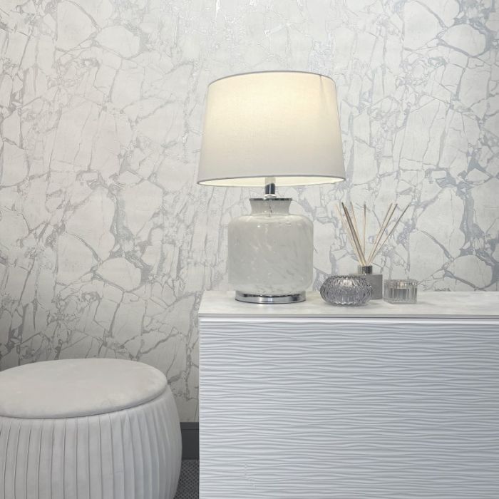 Enzo Metallic Marble Wallpaper White and Silver