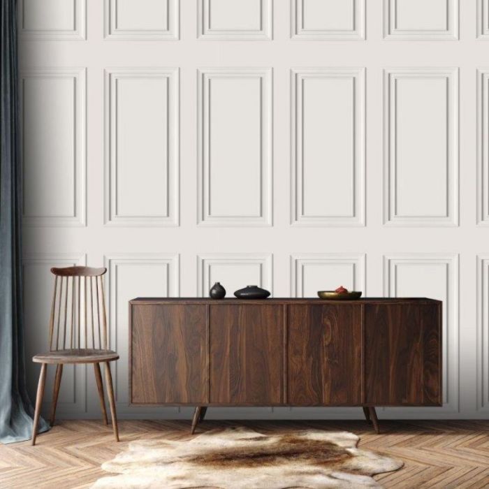 Extra Large Wainscoting Wood Panel Wallpaper Off White