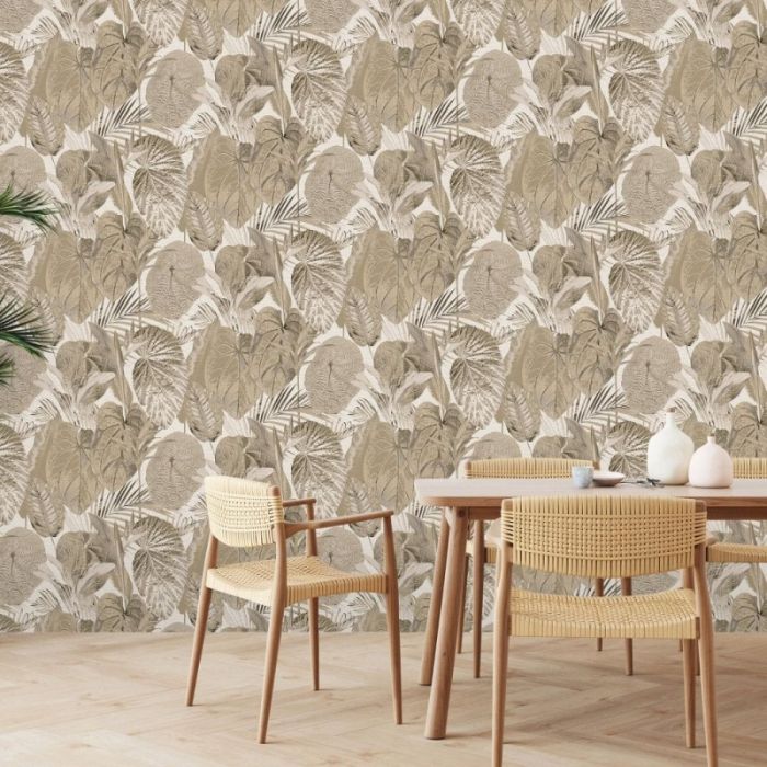 Grand Palm Tropical Leaf Wallpaper - Taupe