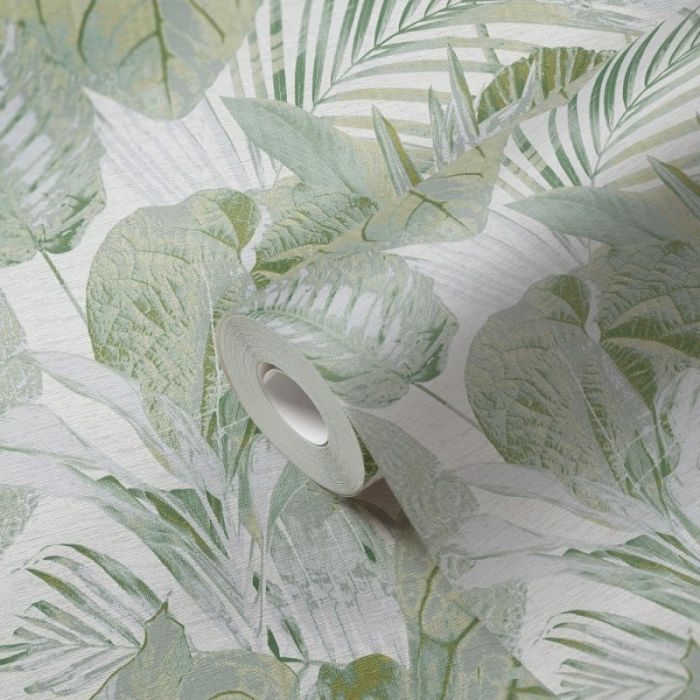 Grand Palm Tropical Leaf Wallpaper - Green 