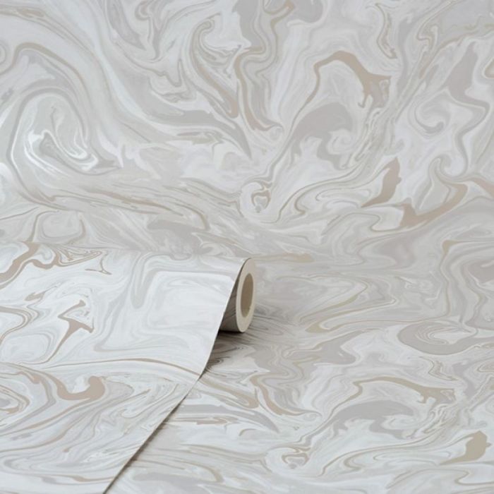 Distinctive Metallic Liquid Marble Natural & Grey Wallpaper 