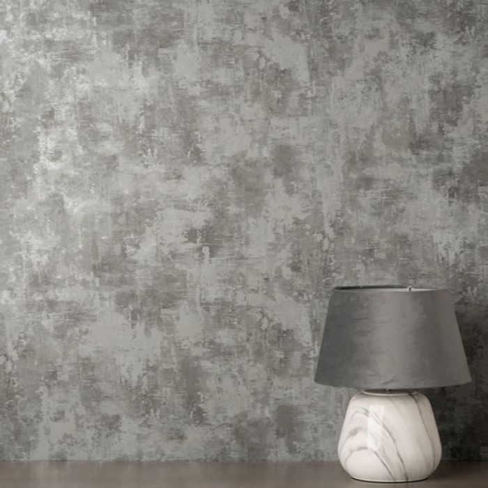 Sierra Metallic Concrete Textured Dark Silver Wallpaper