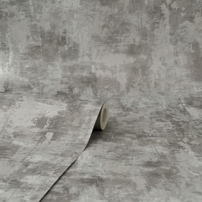 Sierra Metallic Concrete Textured Dark Silver Wallpaper