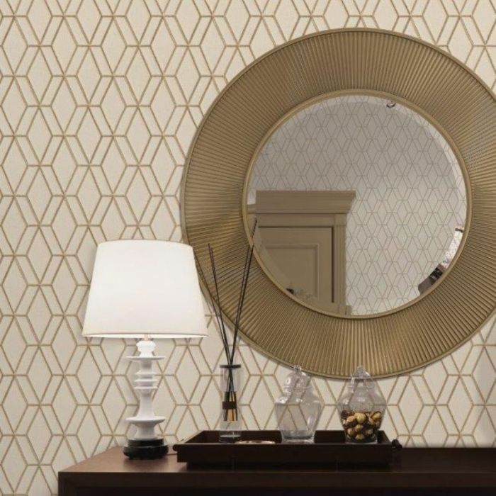 Stitched Wall Geometric Wallpaper Beige and Gold