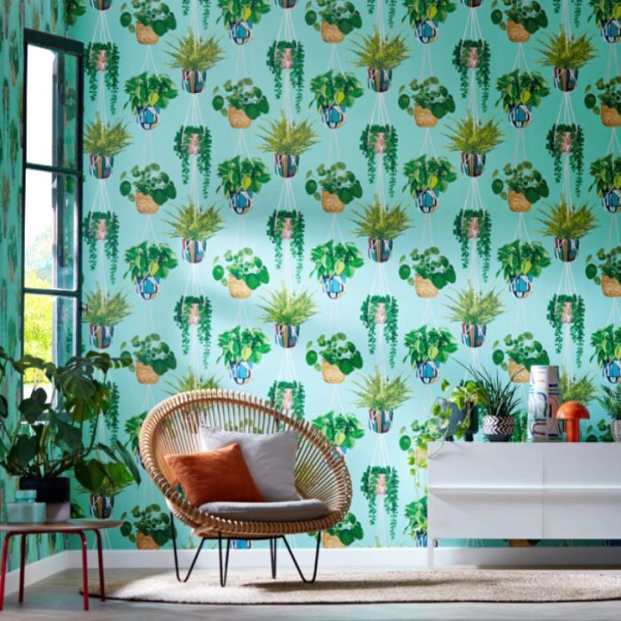 Ohpopsi Houseplant Wallpaper Cerulean Twist