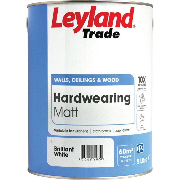 Leyland Trade Hardwearing Matt Paint - Brilliant White