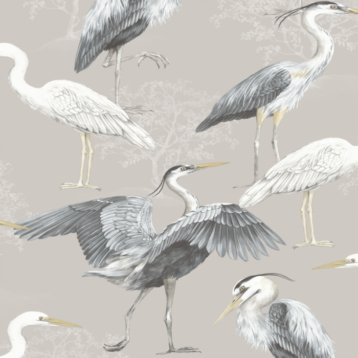 Heron Bird Oriental Wallpaper