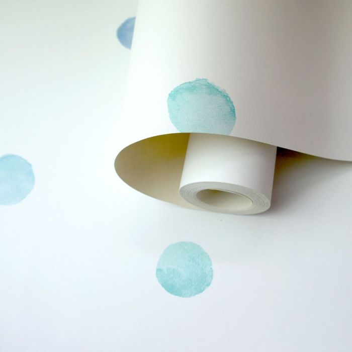 Watercolour Polka Dots Children's Wallpaper Blue