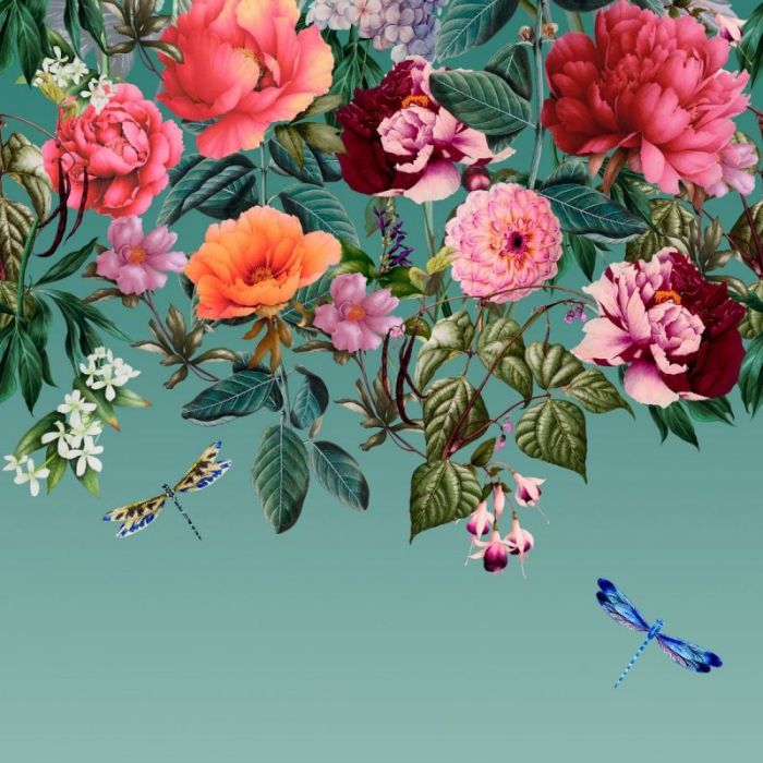 Majorelle Teal Botanical Floral Mural Wallpaper