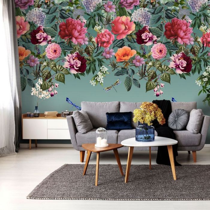 Majorelle Teal Botanical Floral Mural Wallpaper