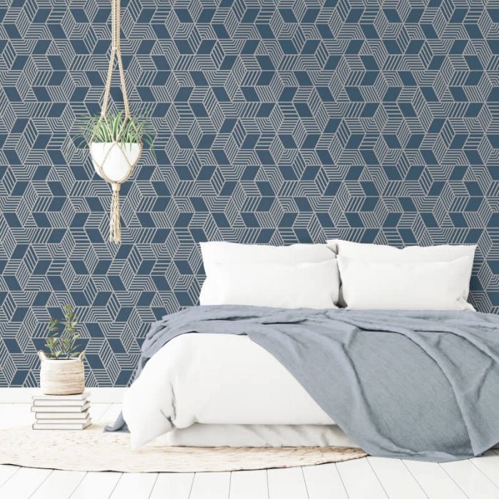 Astonia Geometric Stripe Wallpaper Blue