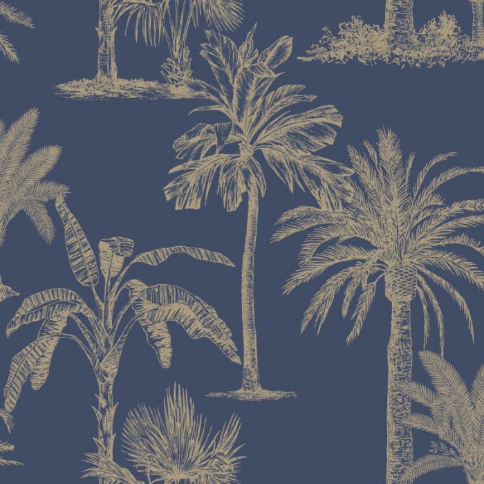 Glistening Tropical Tree Wallpaper Navy