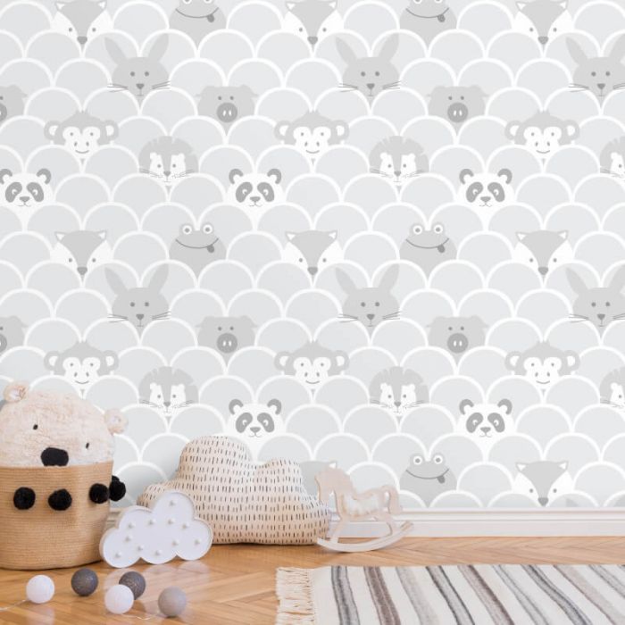 Peek a Boo Children's Wallpaper - Grey