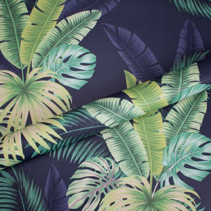 Miami Tropics Botanical Leaf Wallpaper Navy