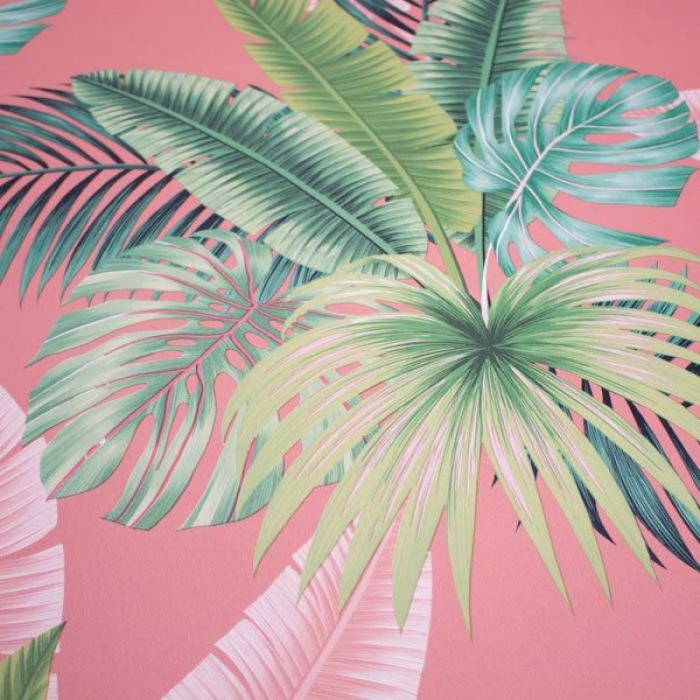 Miami Tropics Botanical Leaf Wallpaper Pink