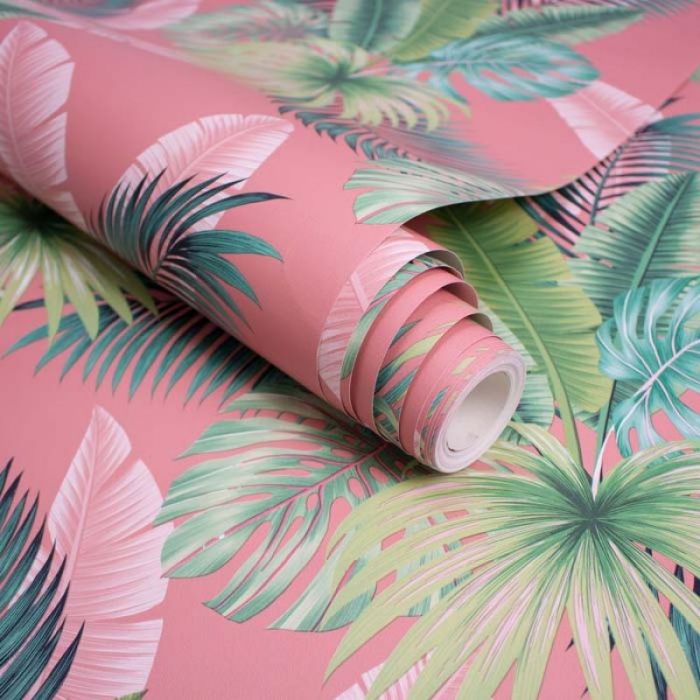 Miami Tropics Botanical Leaf Wallpaper Pink