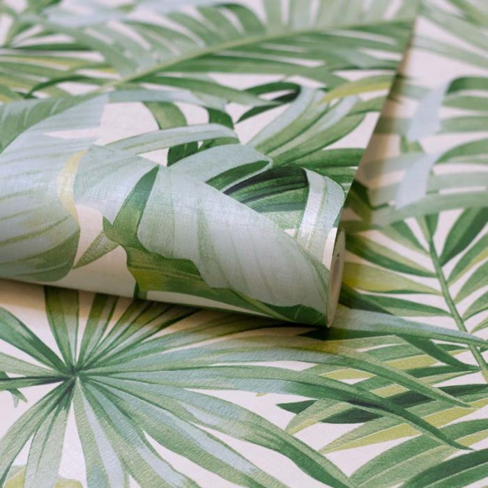 Solstice Tropical Leaf Wallpaper Green
