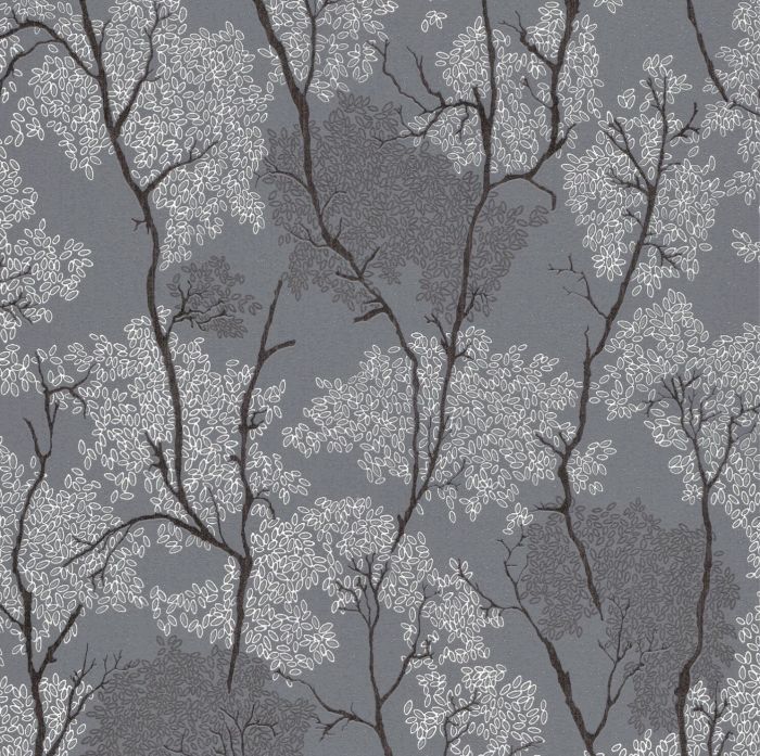 Japanese Garden Botanical Wallpaper Dark Grey 
