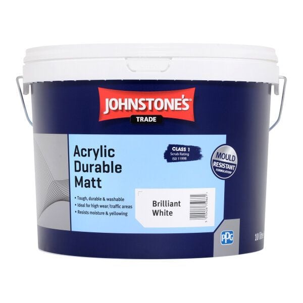 Johnstone's Trade Acrylic Durable Matt Brilliant White 10L