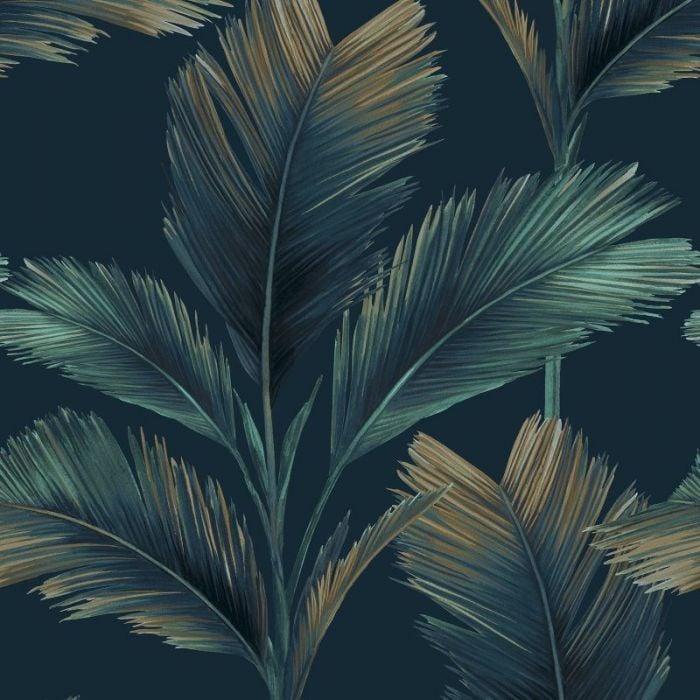 Kailani Palm Leaf Printed Wallpaper Dark Blue