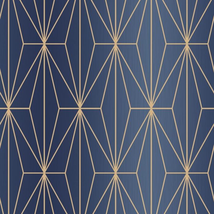 Kayla Metallic Geometric Wallpaper Blue & Bronze