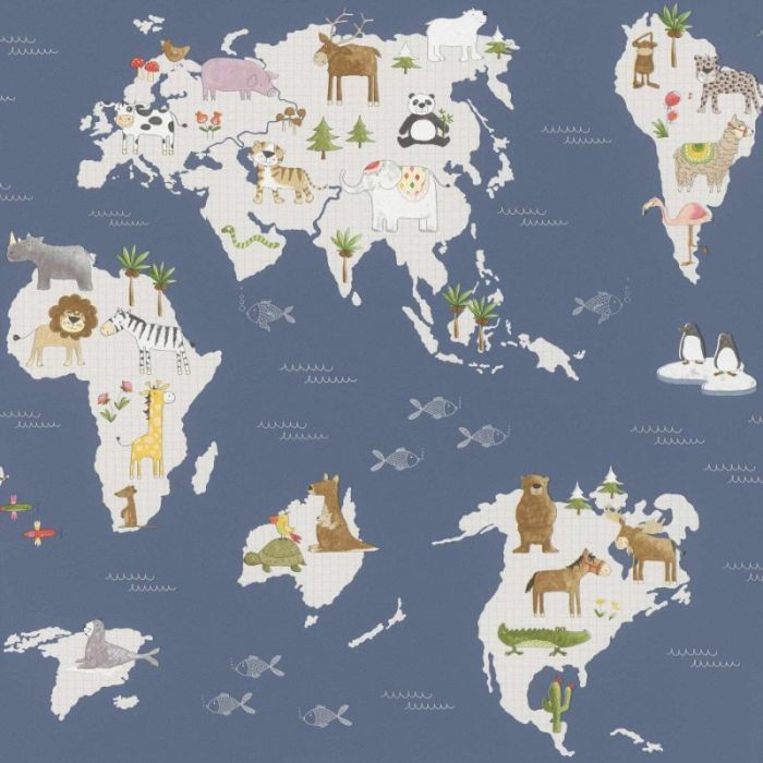 Marvellous Animals Map Wallpaper Navy | Rasch | Decorating Centre Online